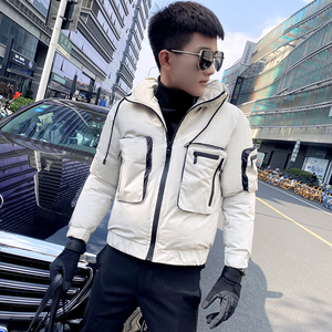 2021冬季大口袋装饰连帽加厚保暖棉服男潮  A343-CF05-P140 米白图片