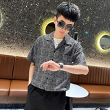CS162社会小伙豹纹五分袖衬衫衬衣男潮1，男装衬衫，电商A343