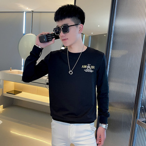 WY75 秋装社会精神小伙修身卫衣男套头衫 白1图片