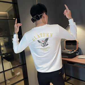 WY78 秋装社会精神小伙修身卫衣男套头衫 白1图片