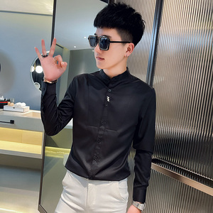 CS168 秋装社会小伙修身长袖衬衫男衬衣 黑图片