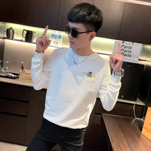 WY75 秋装社会精神小伙修身卫衣男套头衫 黑1图片
