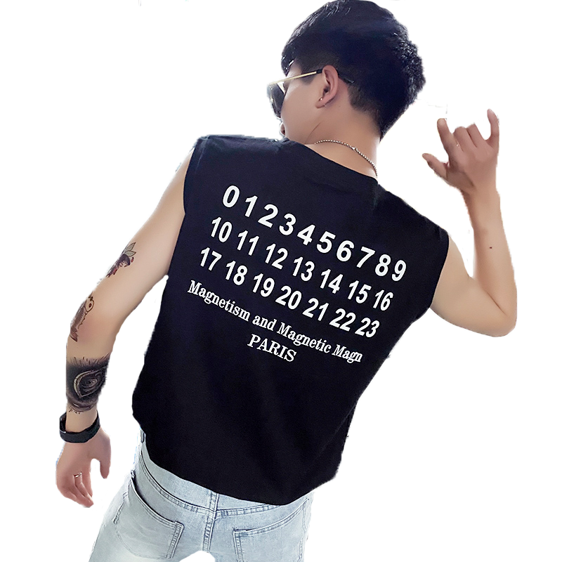 夏季背心男士无袖t恤社会小伙宽松汗衫坎肩A343-BX11-P35黑,男装背心/马甲,电商A343