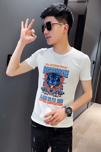 2021夏季圆领青春半袖修身短袖t恤衫男 TX249-P38 控58 白图片