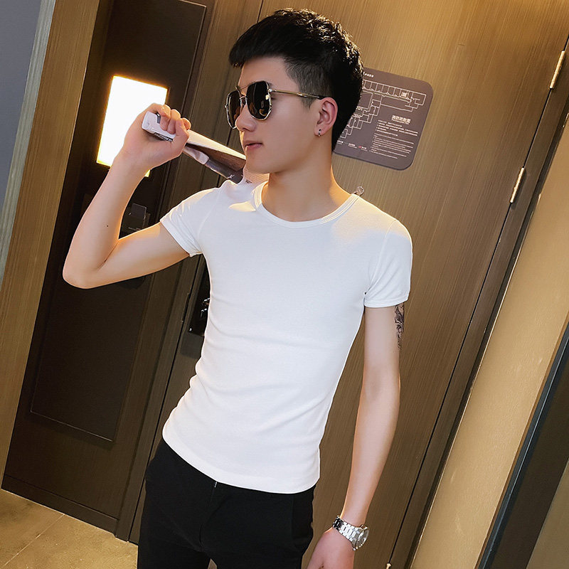 TX205-P25控45纯色短袖T恤衫社会小伙半袖修身tee蓝1,男装T恤,电商A343