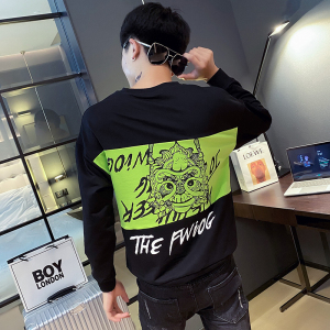 秋装精神小伙ins修身圆领卫衣男潮流 A343-WY55-P55 控75 黑2图片