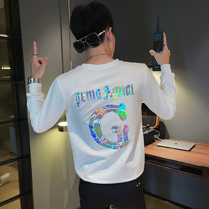 WY85 秋装社会精神小伙修身卫衣男套头衫 白1图片