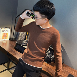秋冬社会小伙条纹打底套头毛线衣男潮A343-MY85-P75控95咖1