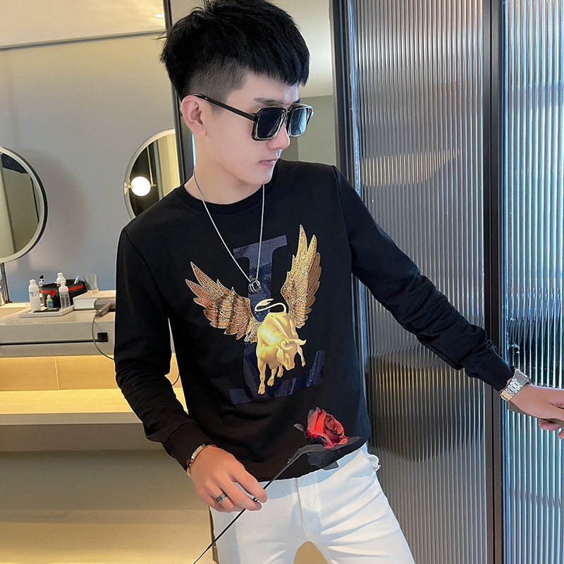 WY76秋装社会精神小伙修身卫衣男套头衫黑,男装卫衣,电商A343