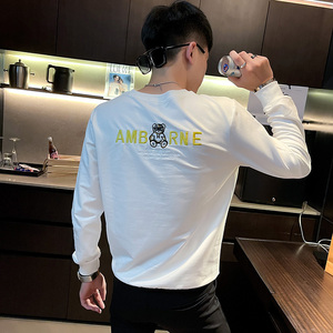 WY75 秋装社会精神小伙修身卫衣男套头衫 黑1图片