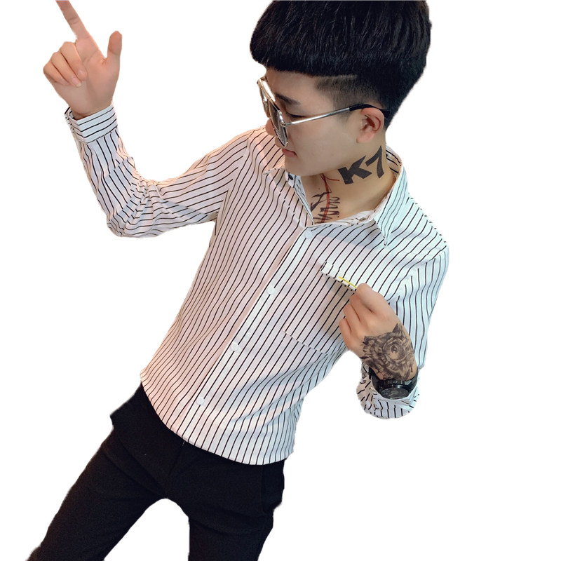 社会精神小伙修身条纹长袖衬衫男衬衣白A343-CS102-P60,男装衬衫,电商A343