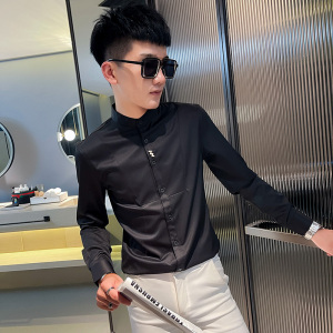 CS168 秋装社会小伙修身长袖衬衫男衬衣 黑图片