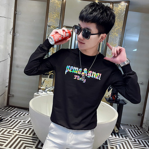 WY85 秋装社会精神小伙修身卫衣男套头衫 黑图片