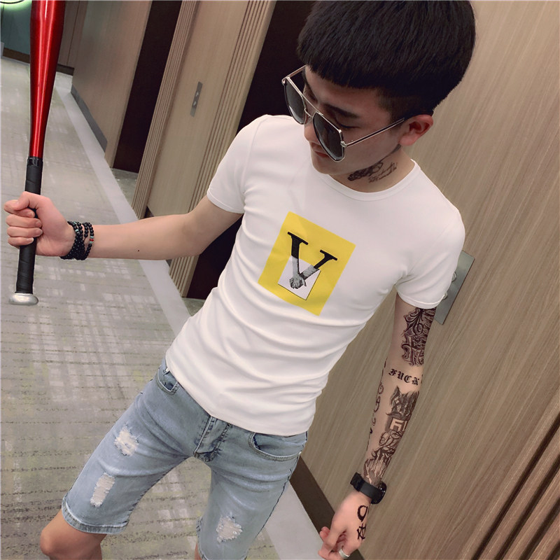 男士修身短袖T恤衫 社会小伙半袖 A343-TX62-P38（白）图片