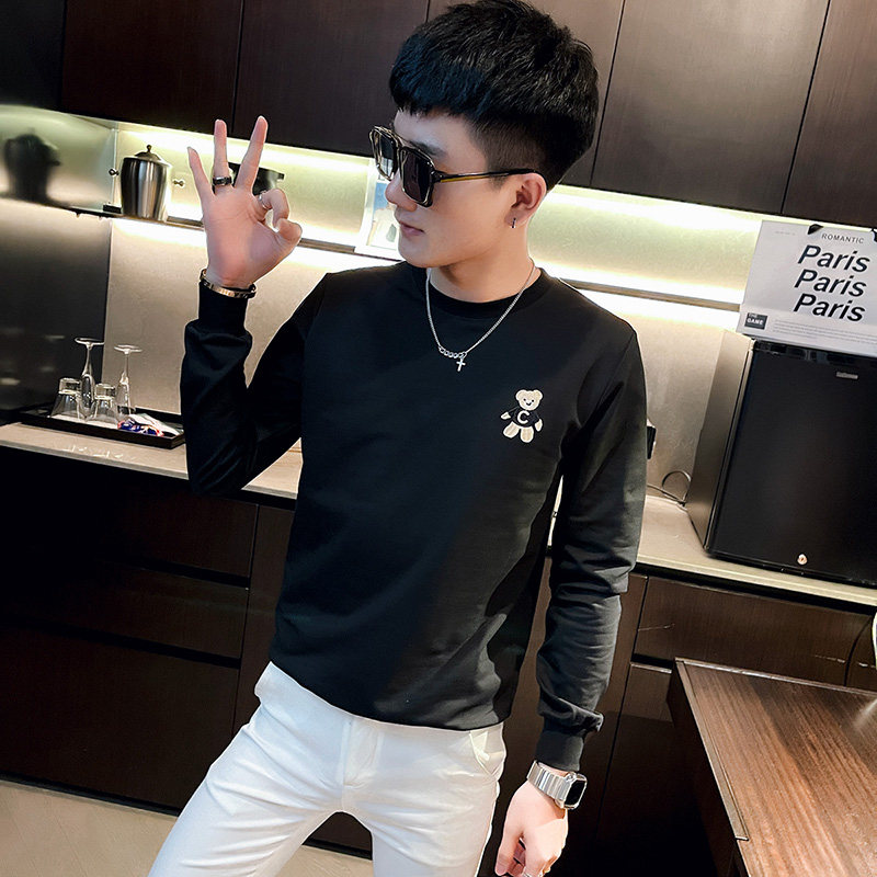 WY74秋装社会精神小伙修身卫衣男套头衫黑,男装卫衣,电商A343
