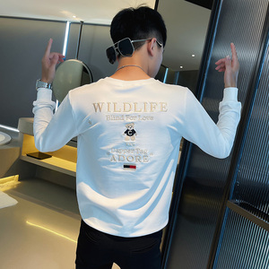 WY74 秋装社会精神小伙修身卫衣男套头衫 白图片