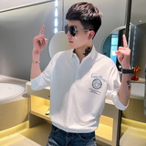 CS145-P58控78社会小伙印花套头七分袖衬衫花衬衣男潮白，男装衬衫，电商A343