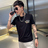 TX257-P40控60夏季短袖T恤衫社会小伙修身印花半袖tee潮白色，男装T恤，电商A343
