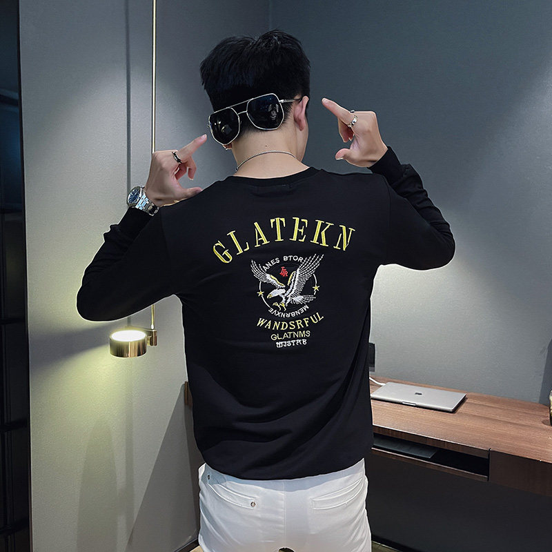 WY78-P55控75秋装社会精神小伙修身卫衣男套头衫黑1,男装卫衣,电商A343