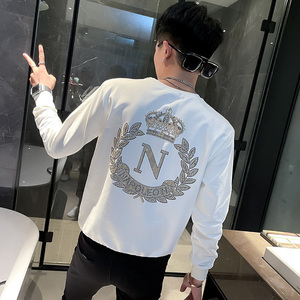 WY73 秋装社会精神小伙修身卫衣男套头衫 白1图片