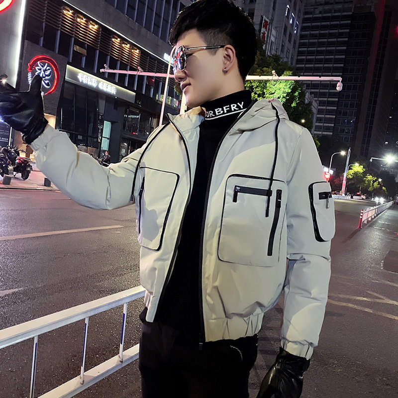 2021冬季大口袋装饰连帽加厚保暖棉服男潮 A343-CF05-P140 米白图片