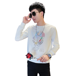 WY86 秋装社会精神小伙修身卫衣男套头衫 黑1图片