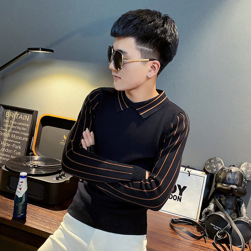秋冬社会小伙假两件翻领针织衫套头毛线衣潮 A343-MY26-P68 橘1图片