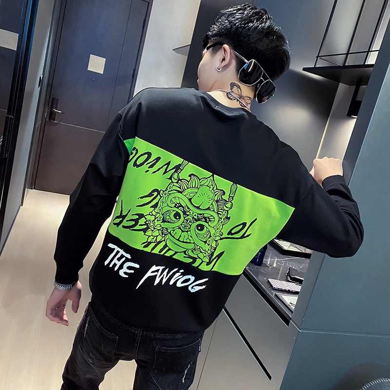 秋装精神小伙ins修身圆领卫衣男潮流A343-WY55-P55控75白1,男装卫衣,电商A343