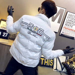 社会小伙立领ins棉衣外套修身刺绣棉服A343-CF40-P128 控158 白1图片