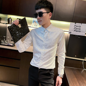 CS167 秋装社会小伙修身长袖衬衫男衬衣 黑1图片