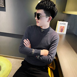 社会小伙领口刺绣织加厚半高领毛线衣男潮A343-MY92-P75黑，男装针织衫/毛衣，电商A343