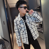 秋季男外套ins网红社会小伙格子夹克A343-JK50-P105控128白，男装夹克，电商A343