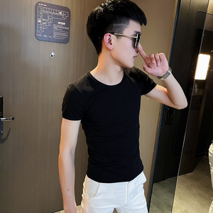 TX205-P25 控45 纯色短袖T恤衫社会小伙半袖修身tee 白1图片