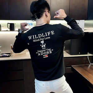 WY74 秋装社会精神小伙修身卫衣男套头衫 白1图片