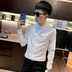 CS167 秋装社会小伙修身长袖衬衫男衬衣 白图片