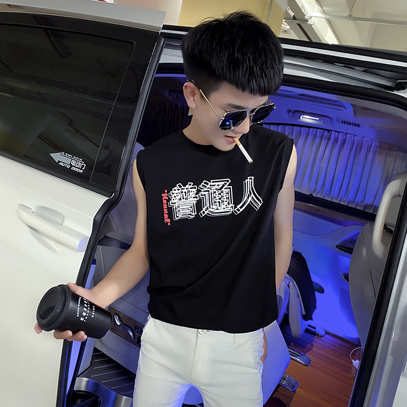 夏季背心男士无袖t恤社会小伙宽松汗衫坎肩A343-BX12-P35白色,男装背心/马甲,电商A343