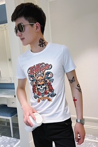2021夏季圆领青春半袖修身短袖t恤衫男 TX250-P38 控58 白图片