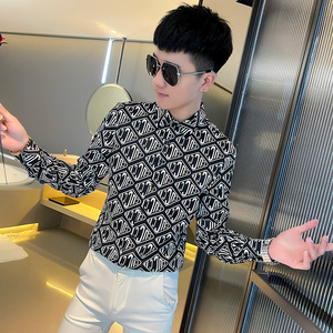 CS166 秋装社会小伙修身长袖衬衫男衬衣 黑图片