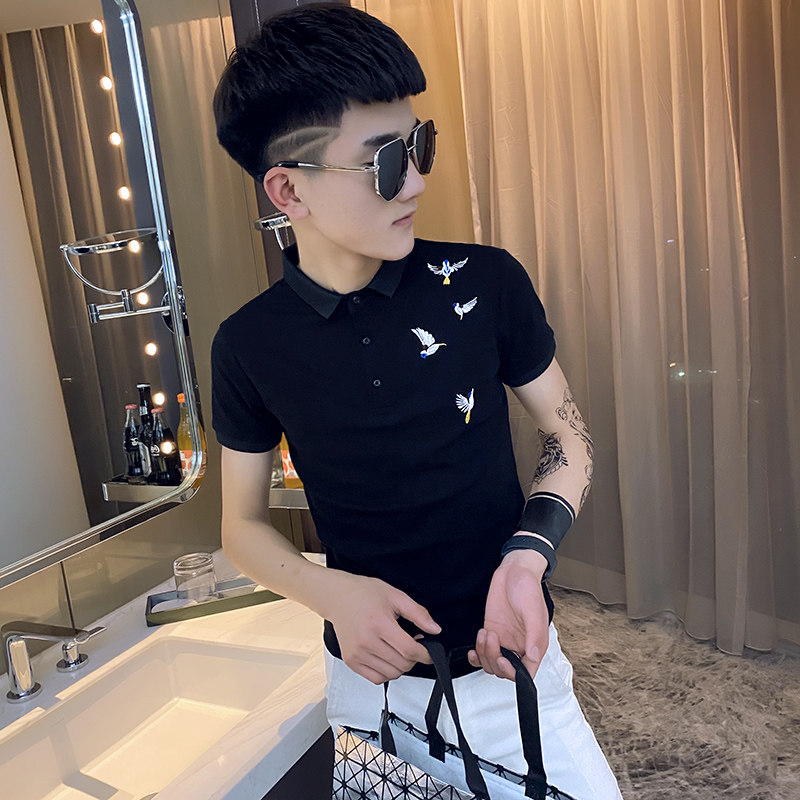 2021夏款社会精神小伙短袖POLO衫男潮流A343-PL33-P45(黑),男装Polo衫,电商A343