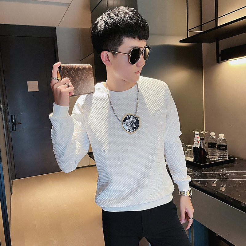 WY89秋装社会精神小伙修身卫衣男套头衫白1,男装卫衣,电商A343