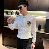 CS163秋装社会小伙修身长袖衬衫男衬衣黑1，男装衬衫，电商A343