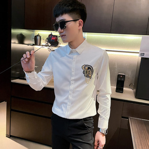 CS163 秋装社会小伙修身长袖衬衫男衬衣 黑图片