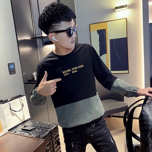 秋季社会精神小伙圆领ins卫衣潮流男A343-WY48黑
