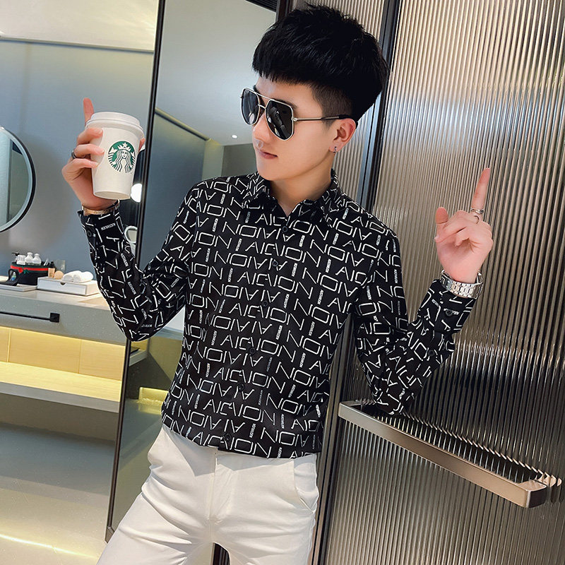 CS167 秋装社会小伙修身长袖衬衫男衬衣 黑1图片