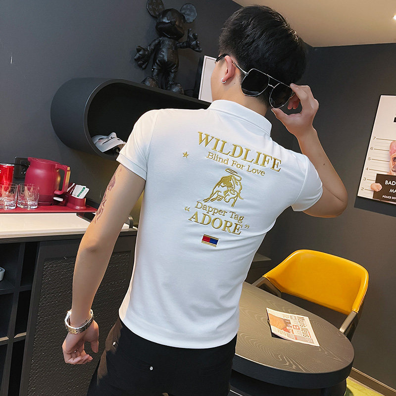 PL50-P45社会精神小伙修身刺绣短袖polo衫黑,男装Polo衫,电商A343