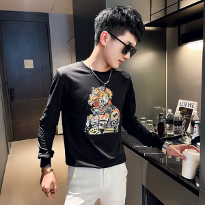 WY79 秋装社会精神小伙修身卫衣男套头衫 黄1图片