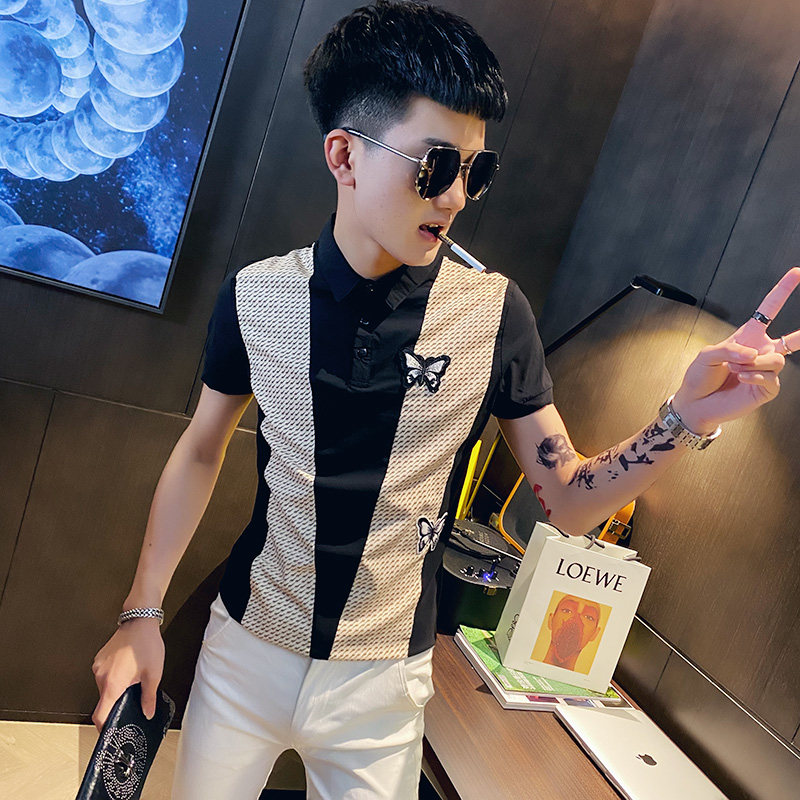夏季条纹修身短袖POLO衫男社会小伙半袖t恤 A343-PL49-P45 黑图片