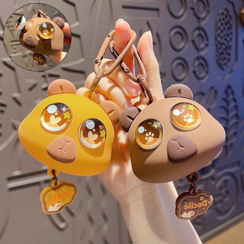 乐钥匙扣可爱钥匙链爆眼包包公仔创意巴拉捏捏卡皮挂水豚解压挂件