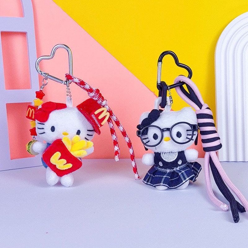 kitty玩偶情侣毛绒包包挂件挂饰手绳系猫钥匙扣diy创意公仔miu女