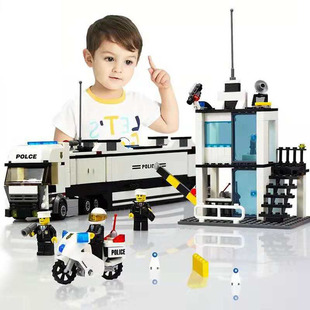 城市警察移动作战指挥车指挥中心警车积木拼装益智儿童玩具车手工